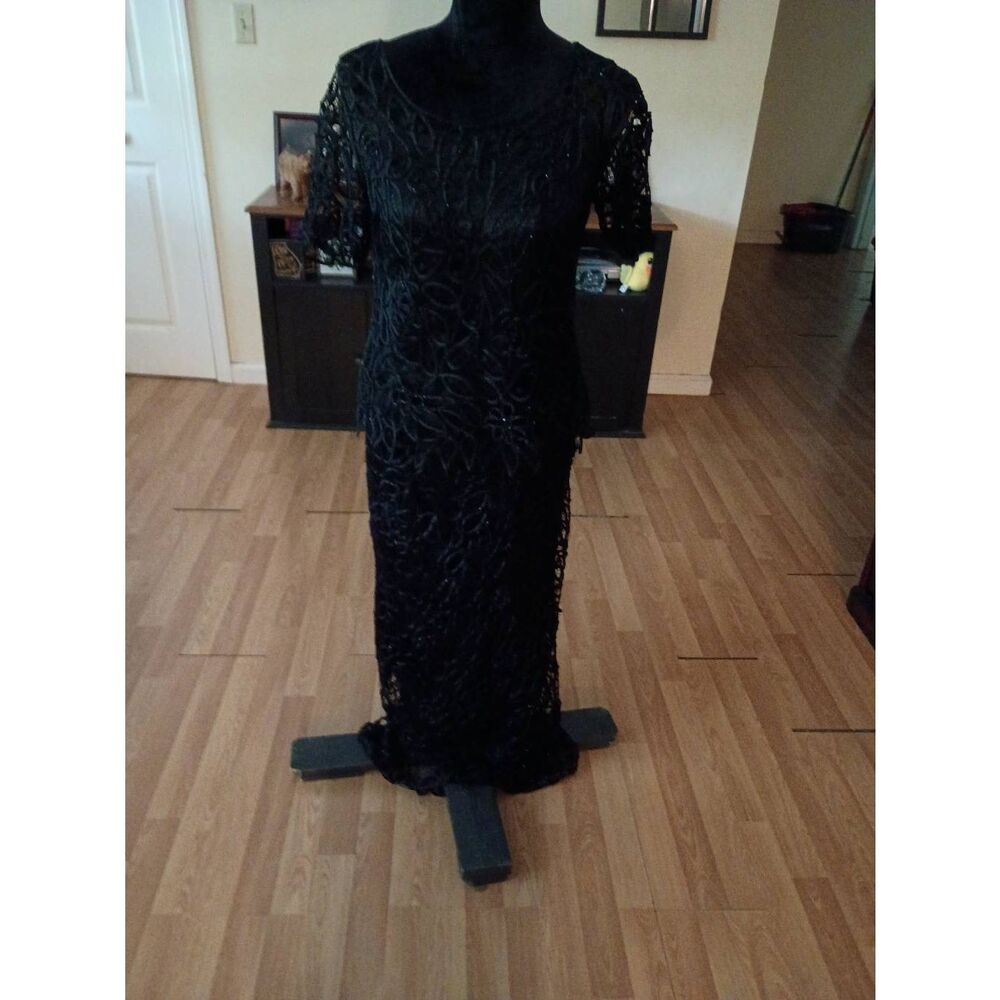 Medium Silken Poetry Soulmates Silk Lace Beaded Skirt Top Set Black Two Piece